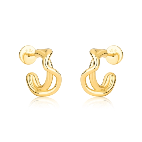 Brinco Waves meia argola dupla tubular encaixe ouro 18k em ondas polidas