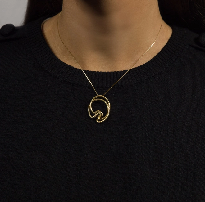 Pingente Waves aro duplo tubular ouro 18k curvas entrelaçadas em ondas 3