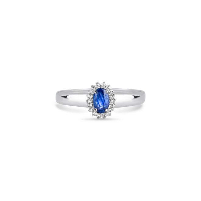 Anel Laurel oval de Safira azul ouro branco 18k com 5,4pts de Diamantes 2