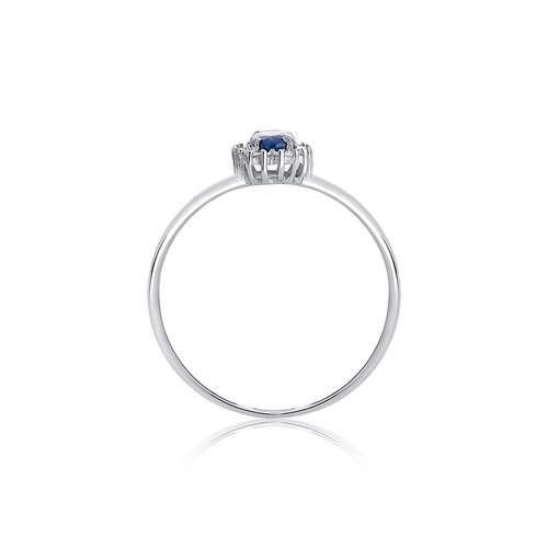 Anel Laurel oval de Safira azul ouro branco 18k com 5,4pts de Diamantes