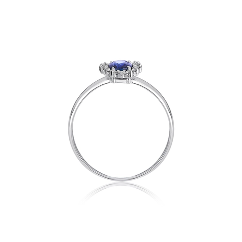 Anel Laurel oval de Safira azul ouro branco 18k com 9,6pts de Diamantes