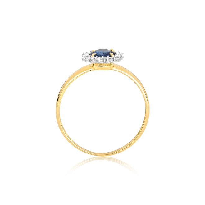 Anel Laurel redondo de Safira azul ouro 18k com 9,6pts de Diamantes rodinados 3