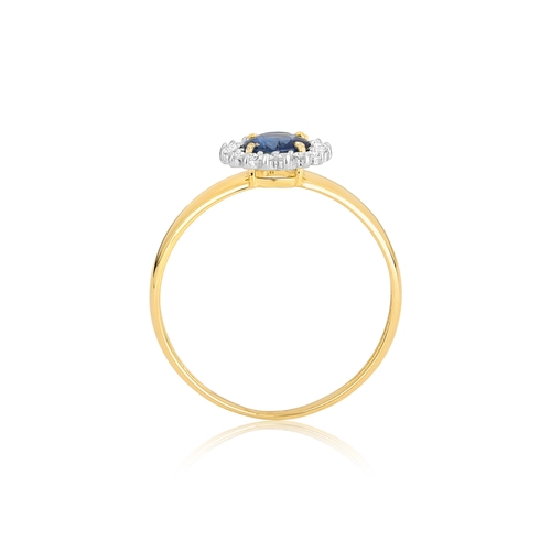 Anel Laurel redondo de Safira azul ouro 18k com 9,6pts de Diamantes rodinados