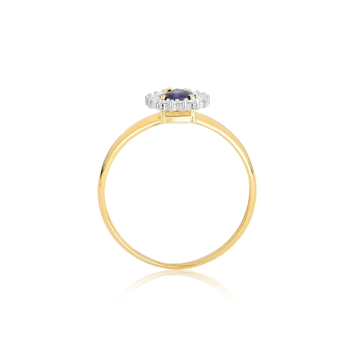 Anel Laurel gota de Safira azul ouro 18k com 9pts de Diamantes
