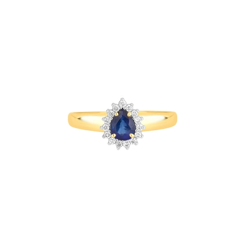 Anel Laurel gota de Safira azul ouro 18k com 9pts de Diamantes