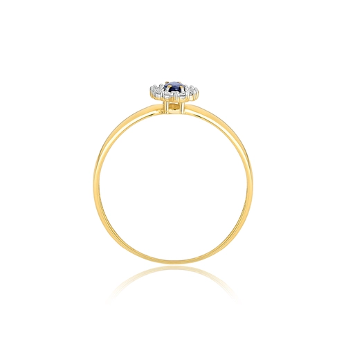 Anel Laurel navete de Safira azul ouro 18k com 8,4pts de Diamantes
