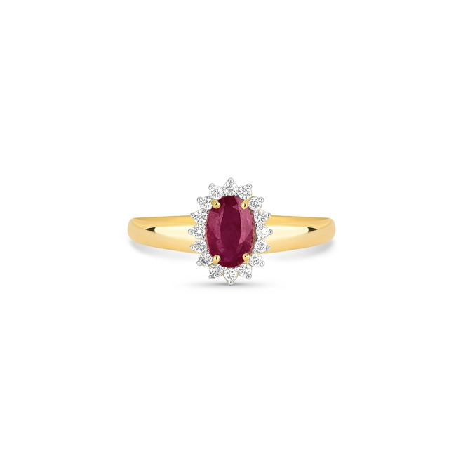 Anel Laurel oval de Rubi ouro 18k com 57pts de Diamantes 2