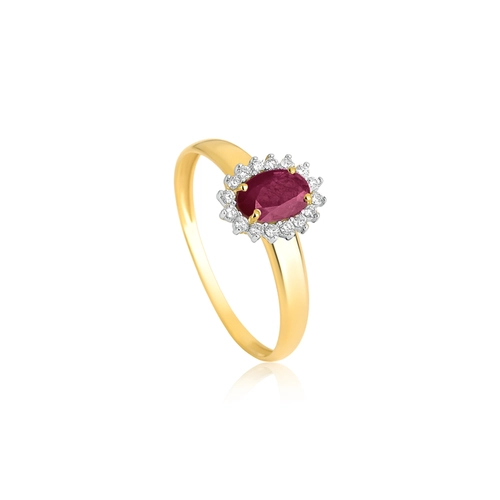 Anel Laurel oval de Rubi ouro 18k com 57pts de Diamantes