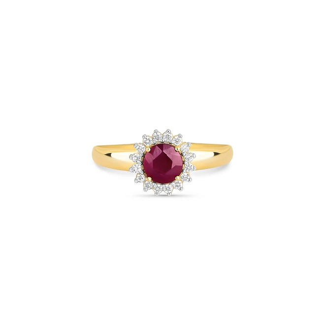 Anel Laurel redondo de Rubi ouro 18k com 9,6pts de Diamantes 2