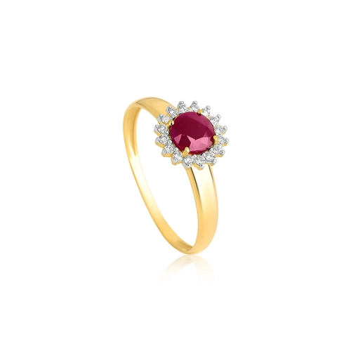 Anel Laurel redondo de Rubi ouro 18k com 9,6pts de Diamantes