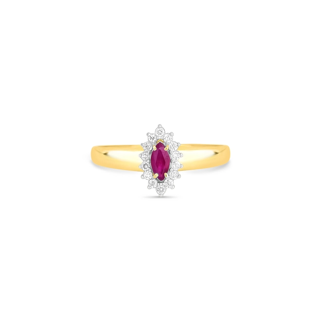 Anel Laurel navete de Rubi ouro 18k com 8,4pts de Diamantes 2