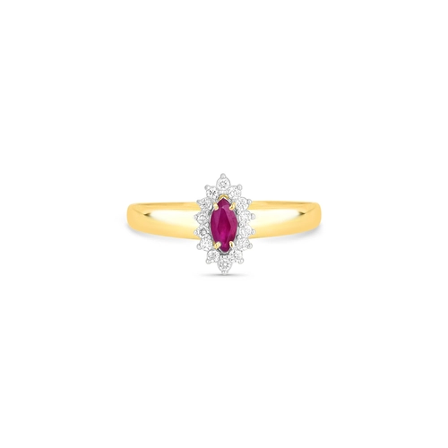 Anel Laurel navete de Rubi ouro 18k com 8,4pts de Diamantes