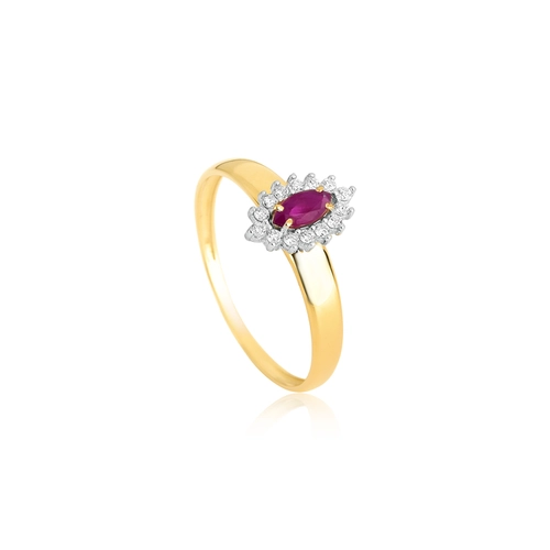 Anel Laurel navete de Rubi ouro 18k com 8,4pts de Diamantes