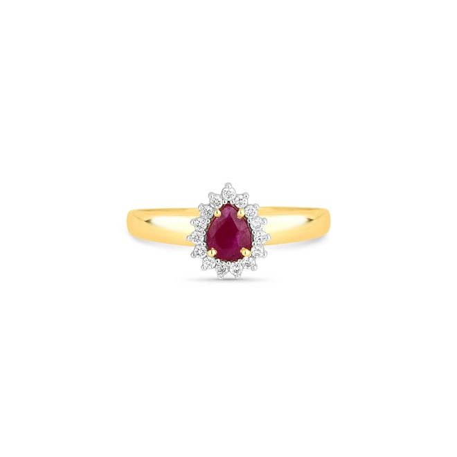 Anel Laurel gota de Rubi ouro 18k com 9pts de Diamantes 2