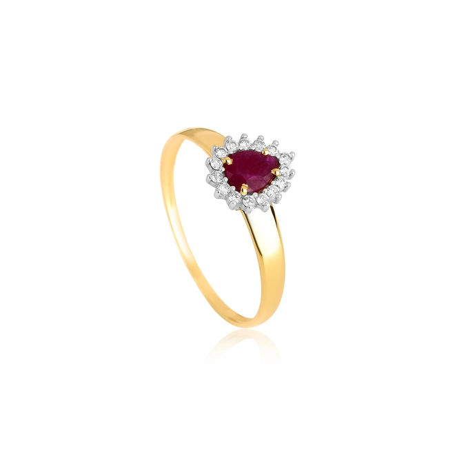 Anel Laurel gota de Rubi ouro 18k com 9pts de Diamantes 1