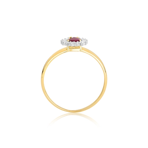 Anel Laurel gota de Rubi ouro 18k com 9pts de Diamantes
