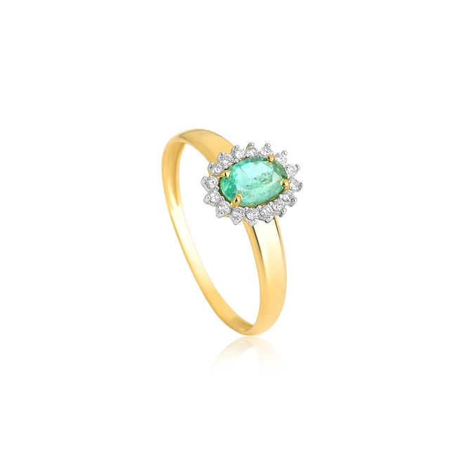 Anel Laurel oval de Esmeralda ouro 18k com 9,6pts de Diamantes 1