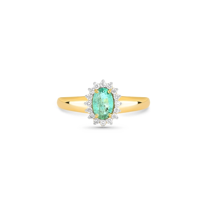 Anel Laurel oval de Esmeralda ouro 18k com 9,6pts de Diamantes 2