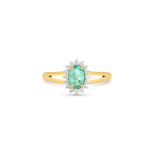Anel Laurel oval de Esmeralda ouro 18k com 9,6pts de Diamantes