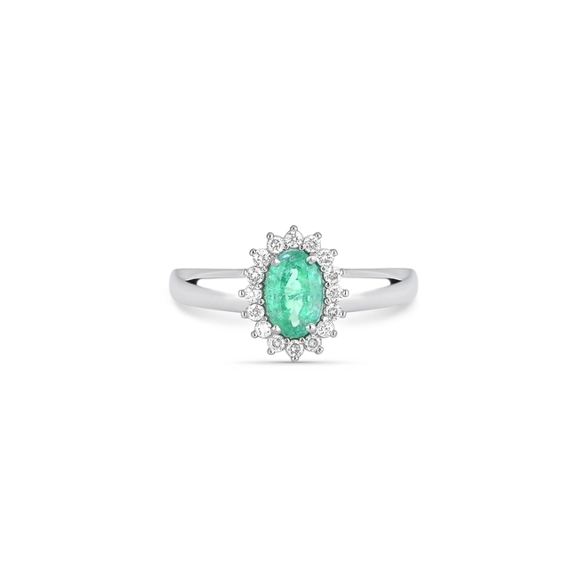 Anel Laurel oval de Esmeralda ouro branco 18k com 9,6pts de Diamantes 2