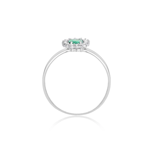 Anel Laurel oval de Esmeralda ouro branco 18k com 9,6pts de Diamantes