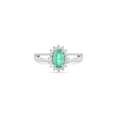 Anel Laurel oval de Esmeralda ouro branco 18k com 9,6pts de Diamantes