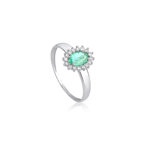 Anel Laurel oval de Esmeralda ouro branco 18k com 9,6pts de Diamantes