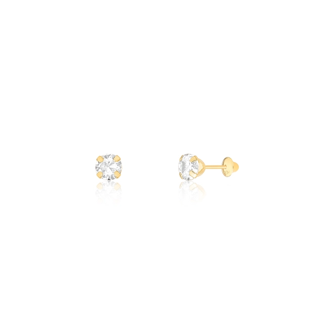 Brinco infantil redondo ouro amarelo 18k com Zircônia branca 1