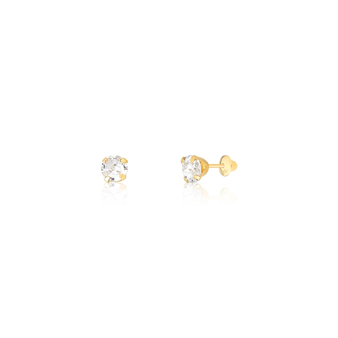 Brinco Essentials infantil em ouro amarelo 18k solitário com Zircônia branca 1
