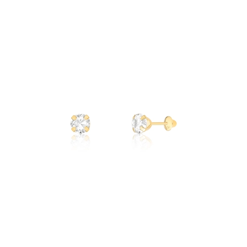 Brinco infantil redondo ouro amarelo 18k com Zircônia branca