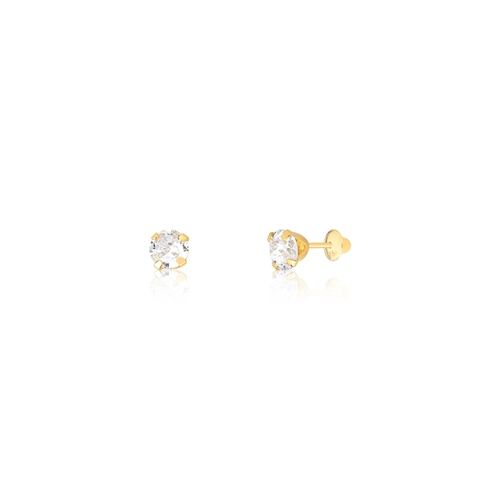 Brinco infantil redondo ouro amarelo 18k com Zircônia branca