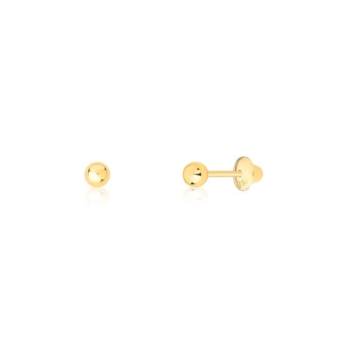 Brinco Infantil de ouro 18k bolinha polida 3MM