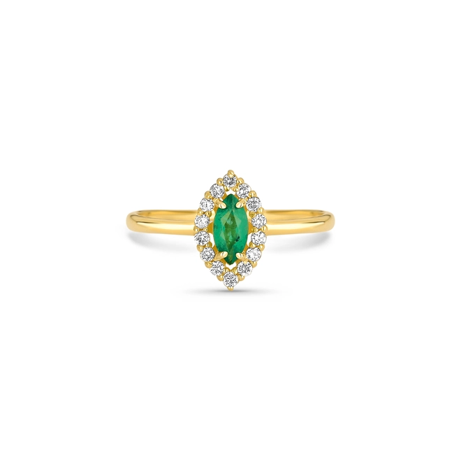 Anel Viridis navete de Esmeralda ouro 18k com 13pts de Diamantes 2