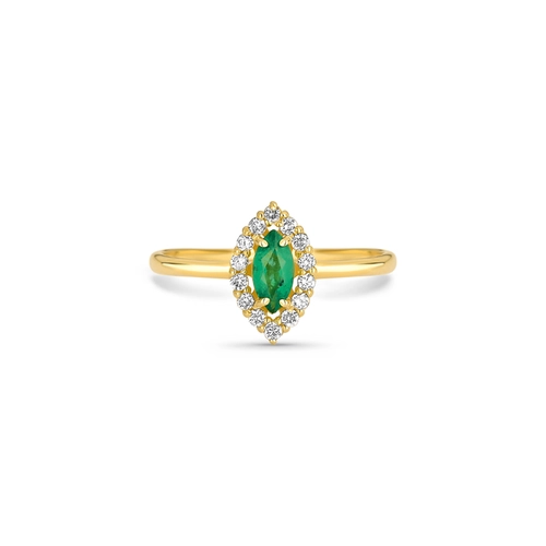 Anel Viridis navete de Esmeralda ouro 18k com 13pts de Diamantes