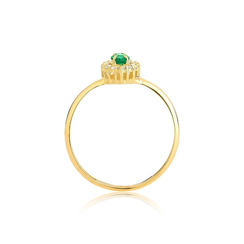 Anel Viridis navete de Esmeralda ouro 18k com 13pts de Diamantes