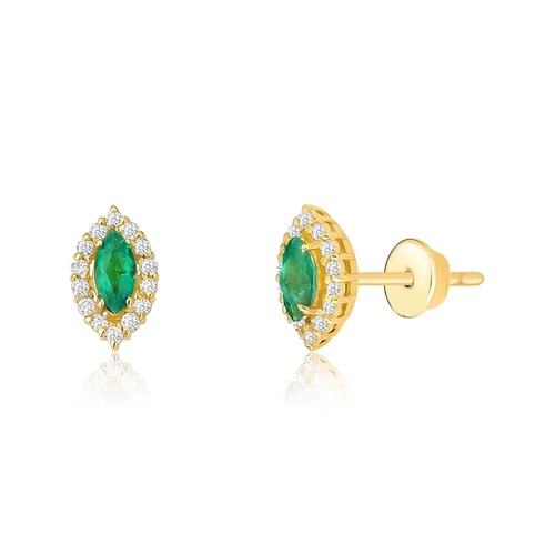 Brinco Viridis Stud navete de Esmeralda ouro 18k com Diamantes