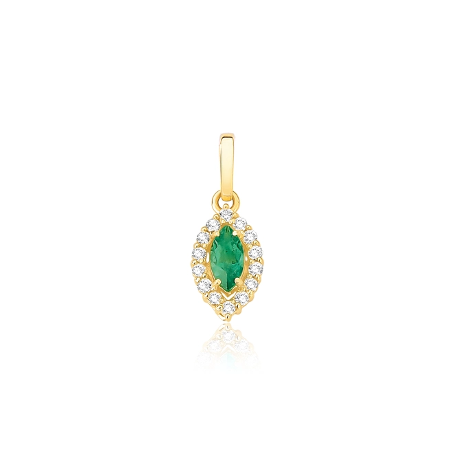 Pingente Viridis navete de Esmeralda ouro 18k com 13pts de Diamantes 1