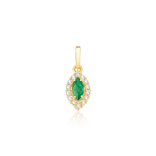 Pingente Viridis navete de Esmeralda ouro 18k com 13pts de Diamantes