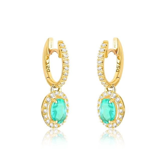 Brinco Le Luxe argola ouro 18k pingente oval Esmeralda com Diamantes 1