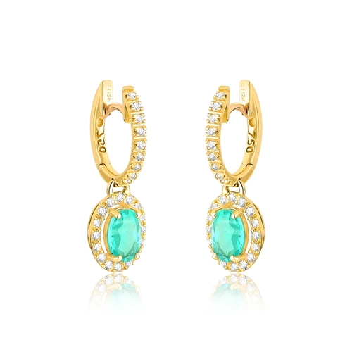 Brinco Le Luxe argola ouro 18k pingente oval Esmeralda com Diamantes