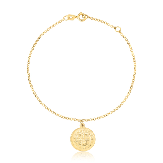 Pulseira de elos ouro 18k com medalha dupla face redonda de São Bento 3