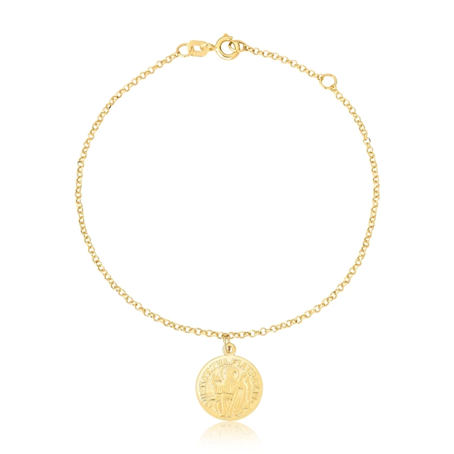 Pulseira de elos ouro 18k com medalha dupla face redonda de São Bento 1