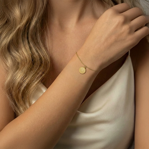 Pulseira de elos ouro 18k com medalha dupla face redonda de São Bento