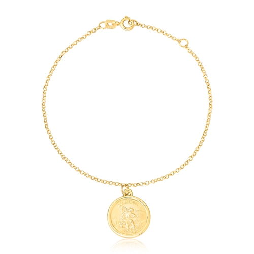Pulseira de elos ouro 18k com medalha de São Miguel Arcanjo