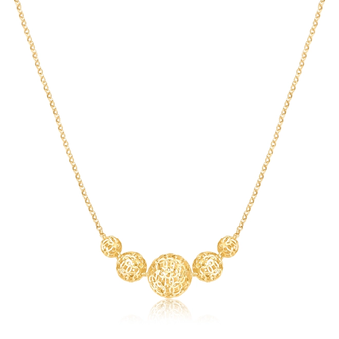 Gargantilha pingente 5 esferas ouro 18k diamantadas efeito telado 1