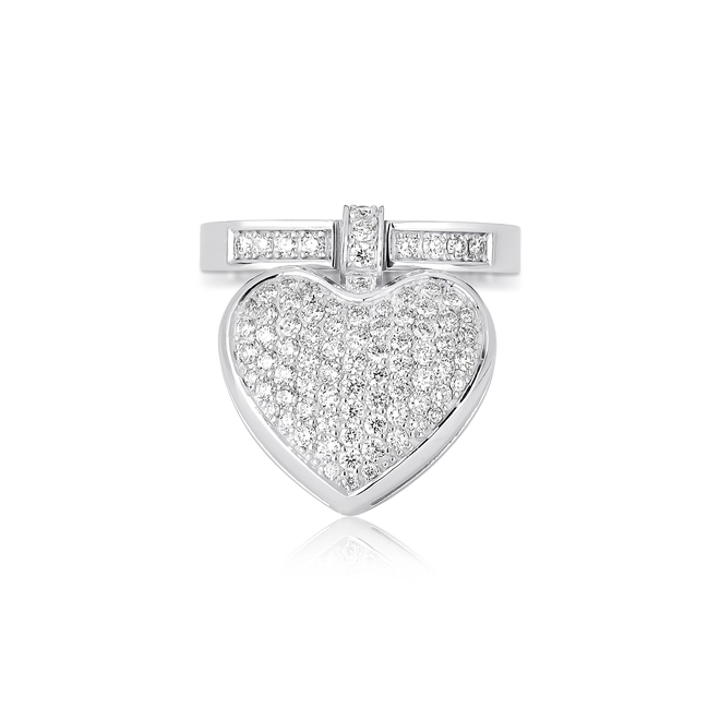 Anel My Heart ouro branco18k aro e pingente coração pavê com 92pts de Diamantes 2