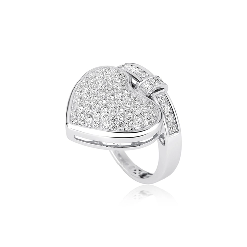 Anel My Heart ouro branco18k aro e pingente coração pavê com 92pts de Diamantes