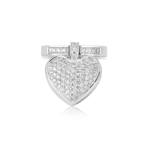 Anel My Heart ouro branco18k aro e pingente coração pavê com 92pts de Diamantes