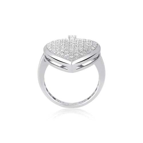 Anel My Heart ouro branco18k aro e pingente coração pavê com 92pts de Diamantes