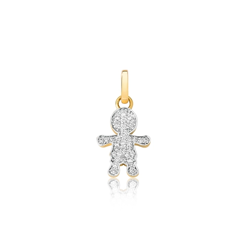 Pingente Wow Mom filhos menino ouro 18k pavê 13pts de Diamantes